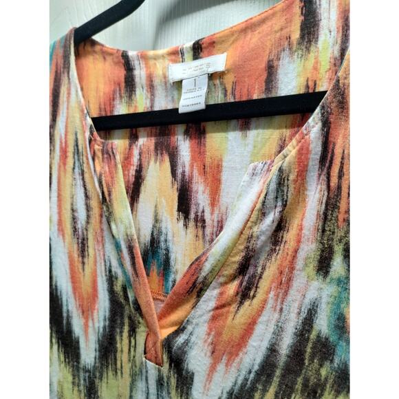 Chico's Size Medium (1) Multicolored Geometric Boho 3/4 Sleeves V-Neck Rayon Top - Picture 3 of 6